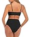 WinnBase Women High Waist Solid Bikini Set Spaghetti Strap Tie Knot Front High Cut Two Piece Swimsuit (XL, Black)
