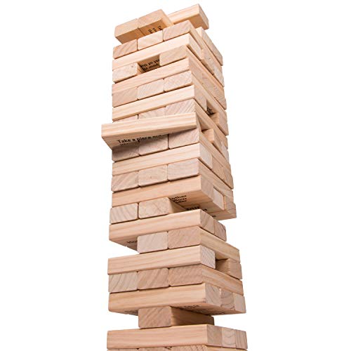 Scs Direct Extra Giant Stacking Tower Drinking Game W Carrying Case - Stacks Up To 5 Ft - 60Pcs Wooden Blocks With Drinking Commands (21+ Only), Fun Indoor, Outdoor Adult Party Activity, Funny Gift #TOP6
