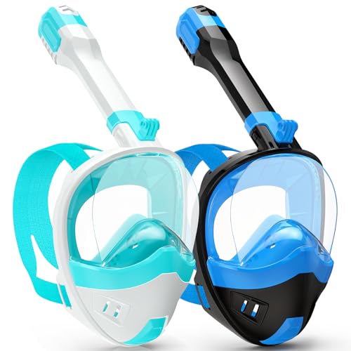 Full Face Snorkel Mask, Snorkeling Gear for Adults Kids with Latest Dry Top Breathing System and Detachable Camera Mount, with 180 Degree Panoramic View