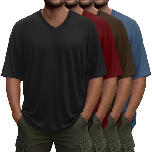 August Alley 4 Pack Men's Oversized Classic V Neck T