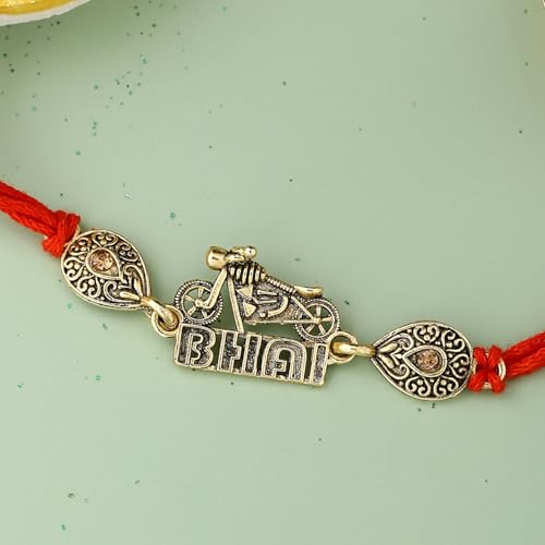 Image of VOYLLA Stylish Biker Bhai Rakhi With Roli Chawal Pack -Rakhi For Brother