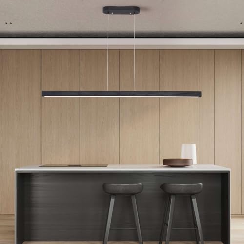 Image of 31.5 inch Black Linear Pendant Light Wooden Led Linear Pendant Light Fixtures Ceiling Hanging Dimmable Pendant Lights for Dining Room Kitchen Island Pool Table Lights Black Wood Finish,Kitchen Lights