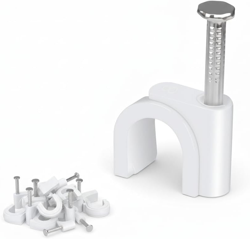 Cable Clips 100pcs 14mm Cable Tacks with Steel Nails Cable Holder Wall Wire Clips for Cord Management Wire Holders for Cords White