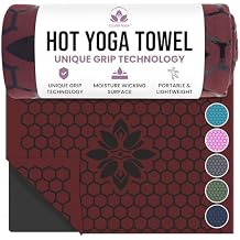 Clever Yoga Hot Yoga Mat Towel Non-Slip Grip for Hot Yoga, Sweat Absorbent, Honeycomb Silicone Grip, Stays Flat Ideal for Pilates, Travel, Washable & Lightweight - Burgundy