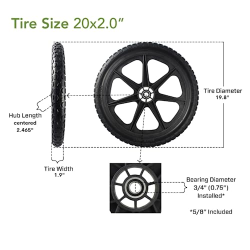 Marathon 92010-2PK Flat-Free 20" Tire and Wheel Assembly, Centered Hub, Ball Bearings, Heavy-Duty Plastic Spoked Wheel, Replacement for Rubbermaid Big Wheel and other Carts, Easy Install, 2 Pack by Marathon - Image 3