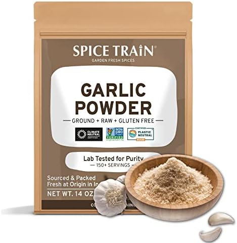 SPICE TRAIN, Garlic Powder (397g/14oz) Non-GMO, Gluten free, Raw from India - Seasoning for Cooking - Resealable Zip Lock Pouch - Direct from Source