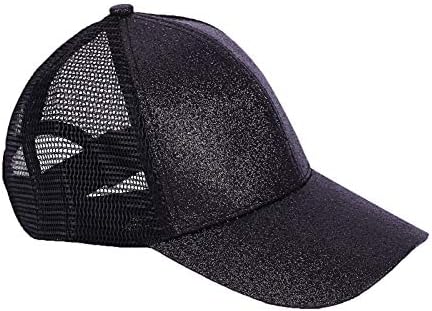 Kids Girls Glitter Ponytail Baseball Hat Baby Messy Buns Sun Caps Visor Cap (Black)