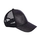 Kids Girls Glitter Ponytail Baseball Hat Baby Messy Buns Sun Caps Visor Cap (Black)