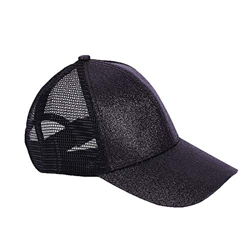 Kids Girls Glitter Ponytail Baseball Hat Baby Messy Buns Sun Caps Visor Cap (Black) #TOP2