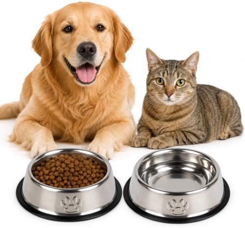 Kit 2 Tigelas Inox para Pet 450ml I Comedouro e Bebedouro Antider...