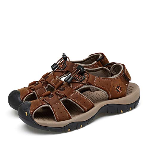 Chicwind Mens Fisherman Leather Sandals Closed Toe Summer Beach Walking Shoes Dark Brown 12.5 #TOP5