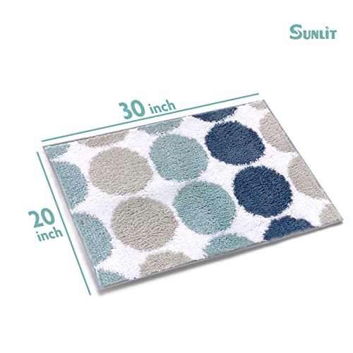 Sunlit 20"X30" Bathroom Rug, Non-Slip Absorbent Soft Shaggy Farmhouse Bath Mat, Floor Mat Dry Fast Machine Washable. Blue Teal Beige Polka Dot #TOP6