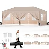 JUMMICO Pavillon 3x6 Wasserdicht Stabil Winterfest Höhe Verstellbar,Faltpavillon mit 6 Seitenwänden,Pavillion UV Schutz 50+,Gartenpavillon Faltzelt für Garten, Innenhof, Camping,Gazebo Beige