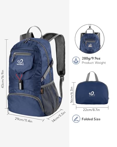 WATERFLY Ultraleicht Faltbar Klein Rucksack: 20L Leicht Packable Wanderrucksack Tagesrucksack Trekkingrucksack Outdoor Sportlich Backpack Travel Daypack für Herren Damen