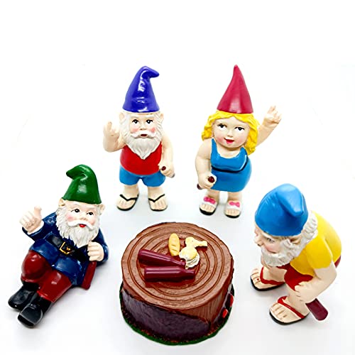 Garden Gnome,Garden Statues of Drunk Gnome Kit of 5pcs- Handmade Resin Funny Garden Gnomes for Fairy Garden or Home Decoration