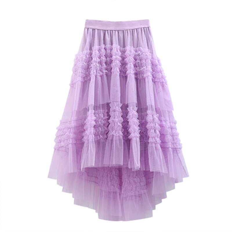 Ladies Irregular Lace Stitching Tulle Cake Dress Long Solid Color Skirt Mesh Skirt4