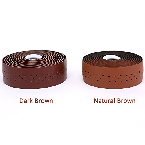 Vinqliq Retro PU Leather Road Bike Bicycle Handlebar Wraps Bar Tapes with Bar Plugs (Dark Brown(with Breath Holes)) - Thumbnail 6