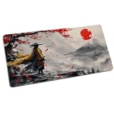 TRYNOVAS Tappetino Mouse XL 80×30 cm (3mm) – Samurai Giapponese Fuji & Sole Rosso – Desk Mat Gaming Antiscivolo, Bordi Cuciti, Tappetino Scrivania Grande per PC e Laptop