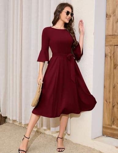Image of HomRain Women's Church Dresses Modest Bell Sleeve Wedding Guest Cocktail Tea Party Vintage Evening Dress