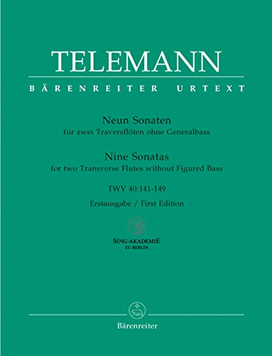 Neun Sonaten für zwei Traversflöten ohne Bass TWV 40:141-149 -Erstausgabe-. BÄRENREITER URTEXT. Spielpartituren, Urtextausgabe, Sammelband