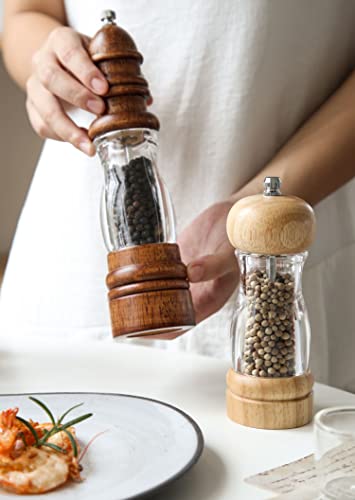 Funly Mee 8.5Inch Acrylic And Wooden Salt And Pepper Grinder Set, Manual Pepper Mill Sets Salt Grinder, Adjustable Coarseness - 2 Pack #TOP3