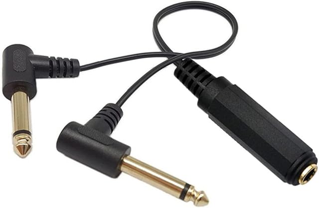 SHANFEILU 6.35 mm Cable Splitter 1/4 inch Female TRS Stereo to Dual 2x6.35mm 1/4 Inch TS Mono Male Gold Plated 90 Degree Right Angle Y Splitter Audio Mixer Cable 25cm