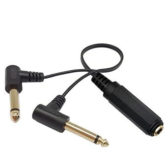 6.35 mm Splitter 90 Degree Angle Y Audio Mixer Cable 9.84in/25cm | 1/4 inch Female TRS Stereo to Dual 2x6.35mm 1/4 Inch TS Mono Male Y Splitter Audio Cable Gold Plated