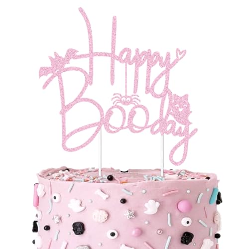 Halloween Cake Topper Pink Happy Boo Day for Girl Birthday Halloween Theme Cake