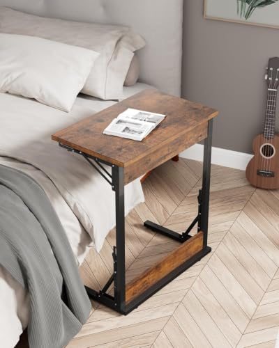 Image of Evermagin Folding TV Tray, Small C-Shaped TV Dinner Tray Table, Slide Under Couch Side Table for Recliner, Living Room, Bedroom, Rustic Brown