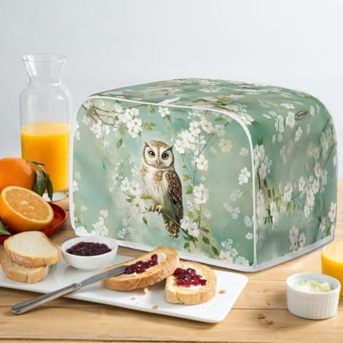 Image of Talayituse Owl Cherry Blossoms Print 2 Slice Toaster Covers Dust Protection Bread Maker Covers Toaster Oven Cloth Cover Kitchen Accessories Washable Appliance Cover, S