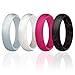 ROQ Silicone Wedding Ring For Women, Set of 4 Silicone Rubber Wedding Bands - Black with Glitter Sparkle Pink, Pink, White, Metal Look Silver - Size 8