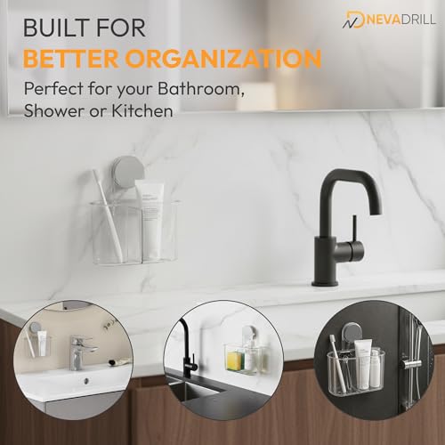 Image of Toothbrush Holder Wall Mounted, 2 Compartment Self Adhesive No Drill Bathroom Organizer for Toothbrush, Toothpaste & Razor, Waterproof Storage Holder (Pack of 1) [ND-43821]