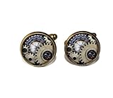 Steampunk Style Gears Mechanical IMAGE ONLY - Handmade ROUND Glass Metal Cuff LInks Cufflinks Gift for Him Dad (Antique Bronze)