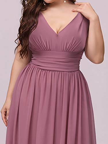 Image of Ever-Pretty V Neck Sleeveless Pleated Chiffon Maxi Plus Size Formal Dress for Women Bridesmaid Dresses 09016-DA