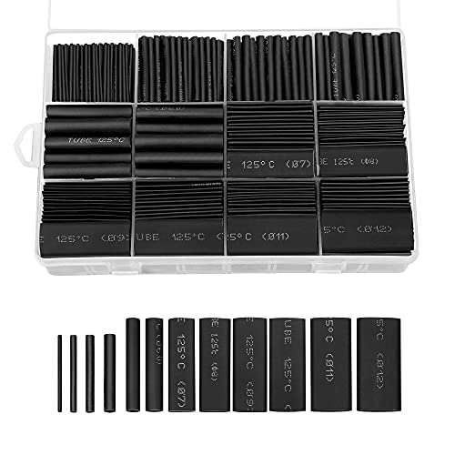 760 Pcs Heat Shrink Tubing Kit, Ginsco 2:1 Shrink Wrap Tubing 12 Sizes Heat Shrink Tube, Electrical Cable Wire, Wrap Sleeve Assortment Electric Insulation Tubes for DIY Cable Repair Black