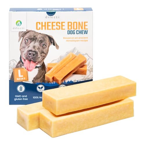Dilecti Natürliche Käse Kauknochen für Hunde - Sehr Schmackhafte, Harte und Haltbare Natürliche Kauknochen Werden Ihren Hund für Eine Weile Beschäftigen. (Größe L, 3er-Pack)