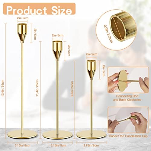 Gold Candle Holders for Taper Candles, ToyaJeco Set of 12 Metal Candlestick Holders, Decorative Tapered Candle Stick Holder for Wedding Dinning Party Anniversary Table Centerpiece (Gold)