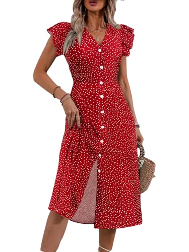 Robe de mariage invitée style estival fluide imprimé pois chic pour célébration