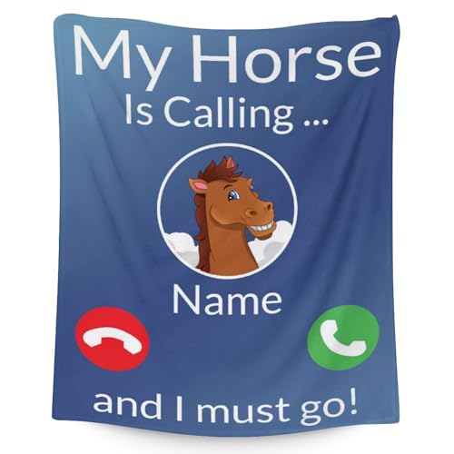 Mercuryelf Custom Horse Blanket Gift - 60x80 Inches Funny Throw Blankets for Women, Men - Blue Soft, Fuzzy & Warm Throws for Bed, Couch