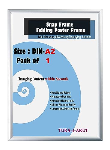 TUKA-i-AKUT A2 Marcos Plegables de Aluminio, Marco para Carteles Póster Fotos con Aluminio Perfil de 25 mm, Clic Sistema y Material de Fijación, Marco Intercambiable Color Plata TKD8420-A2