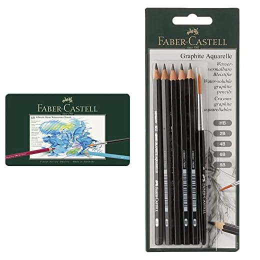 Faber-Castell 117560 Estuche de metal con 60 ecolápices acuarelables, multicolor + 117897 Blíster con 5 ecolápices, de grafito acuarelables, para artistas Graphite Aquarelle