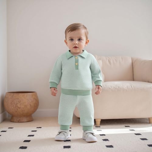 Image of VISGOGO Baby Boy Clothes Toddler Fall Winter Outfit Sweater Toddler Boy Striped Clothes 6 12 18 Months 2 3T 4T Pant Set