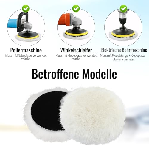 YUFFQOPC Polierpads 150mm,5 Stück Lammwolle Polierpads Polierscheiben Polierhauben Polieraufsatz Kompatibel mit Bosch Exzenterschleifer, für Auto, Autoscheinwerfer, Korkböden,Weiße