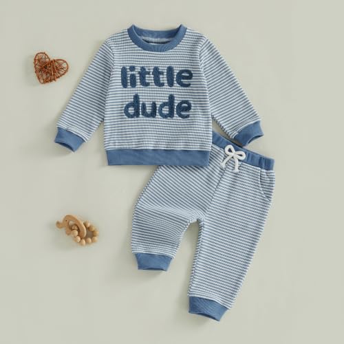 Image of VISGOGO Baby Boy Clothes Toddler Fall Winter Outfit Sweater Toddler Boy Striped Clothes 6 12 18 Months 2 3T 4T Pant Set