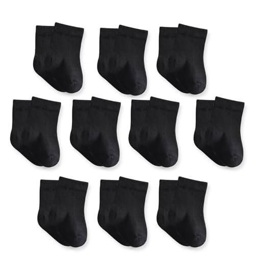 Nurtursoft Baby Crew Socks Cotton Rich Newborn Fit 03 Months Black 10 Pack for Girls & Boys Lightweight (Black XS)