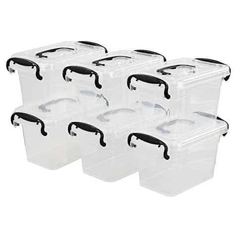 Gitany Mini Transparent Plastic Latch Box, 6 Packs Storage Boxes with Handle Cover