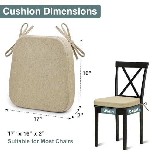 Shinnwa Dining Chair Cushions Set of 6, Patented Design Memory Foam Seat Cushions with Ties and Washable Cover, 6 Pack, 17" x 16" x 2", Natural Linen by Shinnwa - Used condition - Image 6
