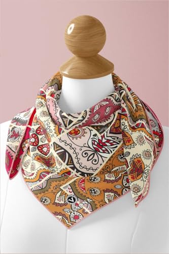100% Silk Headscarf for Women - 22"x 22" inch Hair Scarf Ethnic Pattern Silk Headscarf Bandanas Square Silk 603523