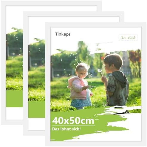 Tinkeps Bilderrahmen 40x50 cm Weiß 3er Pack, MDF | Bilderrahmen für Fotos, Poster, Kunstbilder, Wandmontage, Hoch- und Querformat, mit Acrylplatte, Zuhause, Büro, Galerie