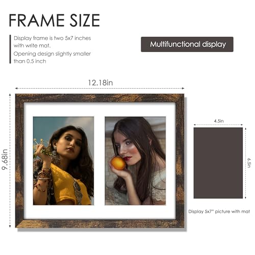 Image of DUENPY 8.5x11 Double 5x7 Picture Frame Double Picture Frame Displays Two 5x7 inch Photos Available Horizontal Wall Mounting Display and Vertical Brown